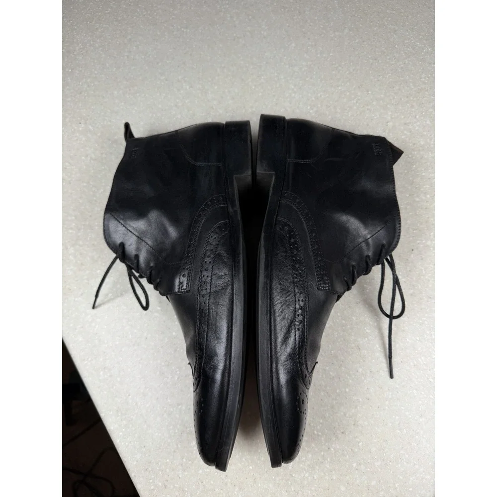 HUGO BOSS Men's Black Leather Lace Up Dress Chukka Ankle Boots Size US 10